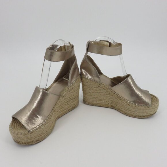 Marc Fisher ADALYN Women 7 M Metallic Gold Leather Espadrille Wedge Sandals - Picture 11 of 16